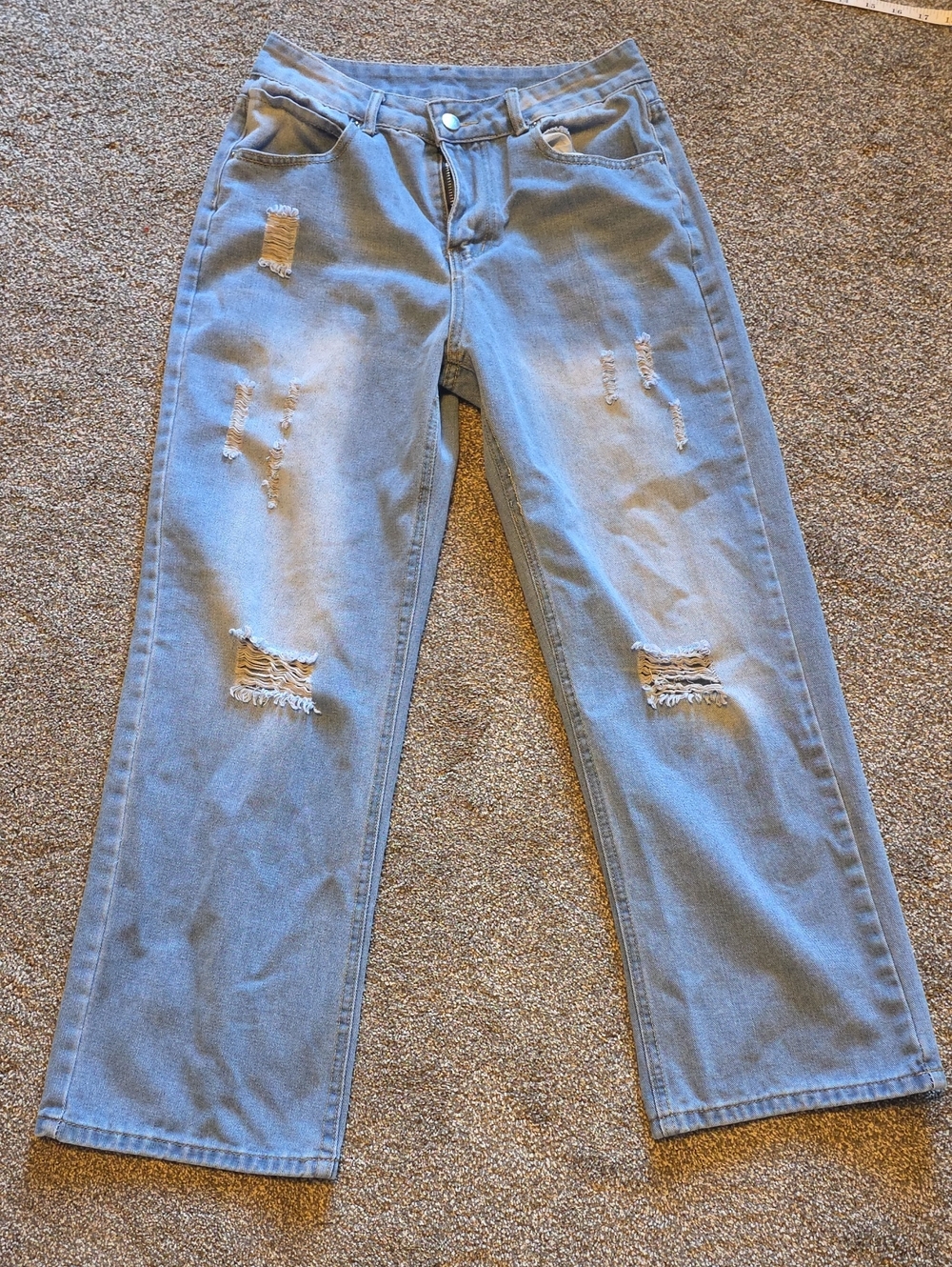 High-Rise Light Blue Distressed Straight-Leg Women's Jeans